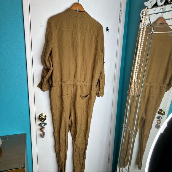 Ann Taylor LOFT Linen Blend Jumpsuit Size large Cargo Military Style - Picture 5 of 11